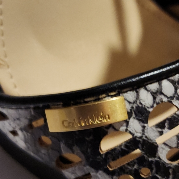 Calvin Klein - Vallin Snake Black And White Heel Wedges - Picture 7 of 12